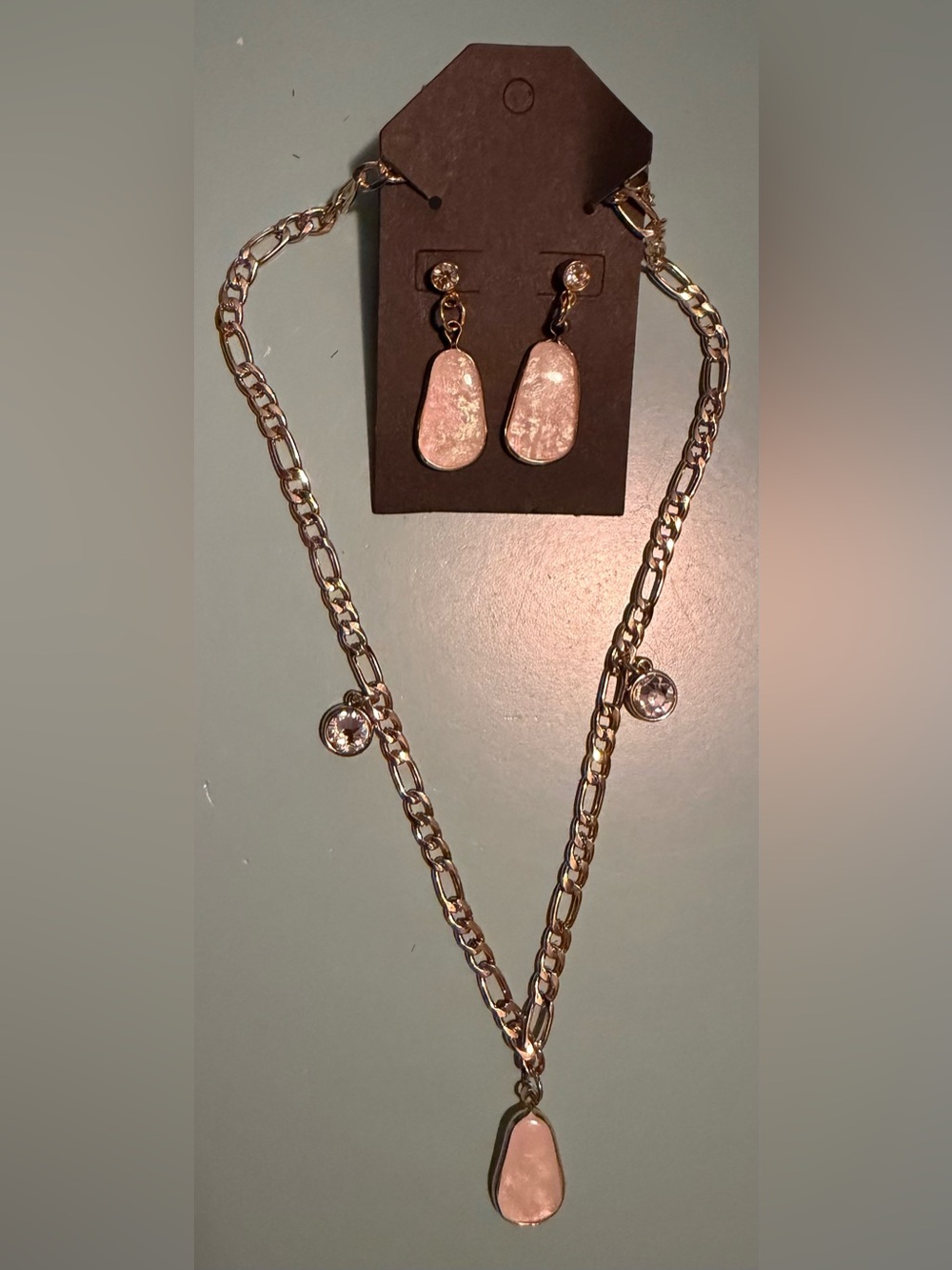 Gold-Tone Necklace & Earring Set- Featuring Cream Pendants & Crystal Accents